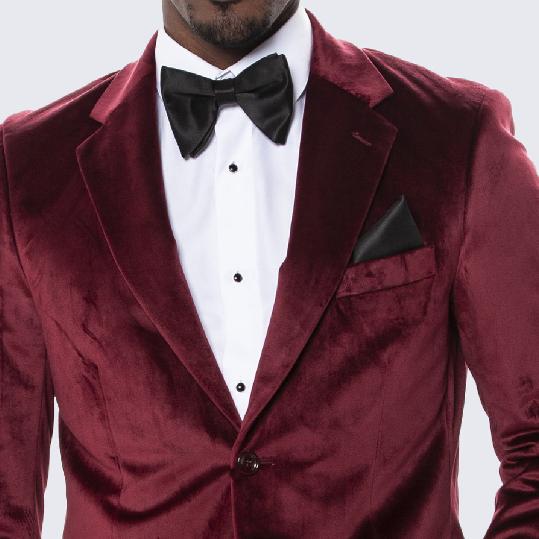 Wine Velvet Tuxedo Jacket with Notch Lapel – Wedding & Prom