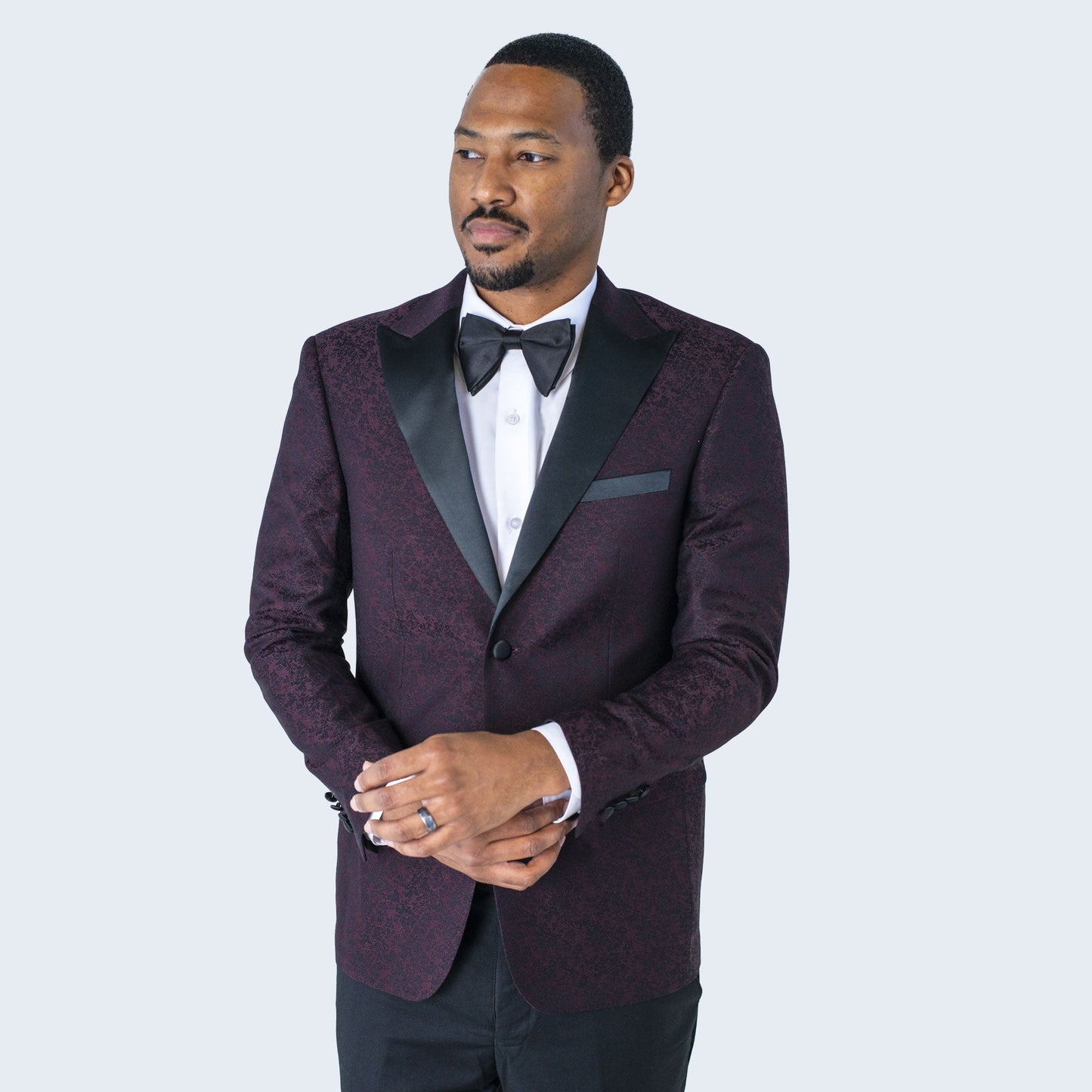 Burgundy Paisley Tuxedo Jacket with Large Peak Lapel – Wedding & Prom