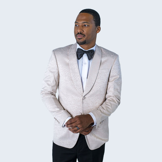 Light Beige Paisley Tuxedo Jacket with Shawl Lapel – Wedding & Prom
