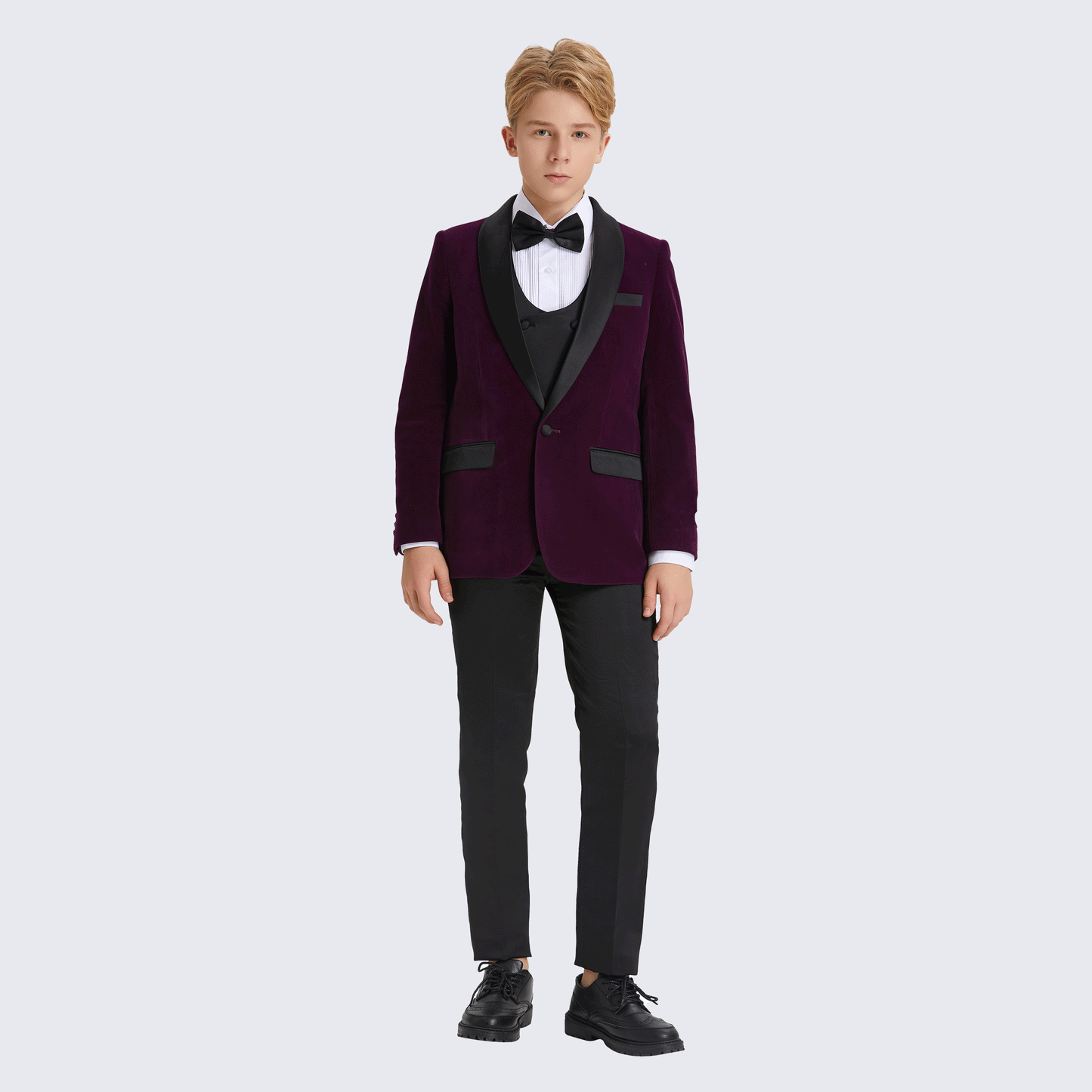 Boy's  Purple Tuxedo Velvet 5-Piece Set for Kids Teen Children - Wedding