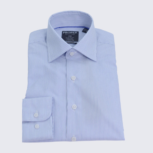 Men's Blue Striped Contemporary Dress Shirt