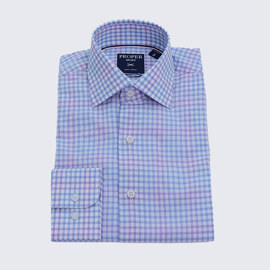 Men's Gingham Blue and Lavender Contemporary Dress Shirt