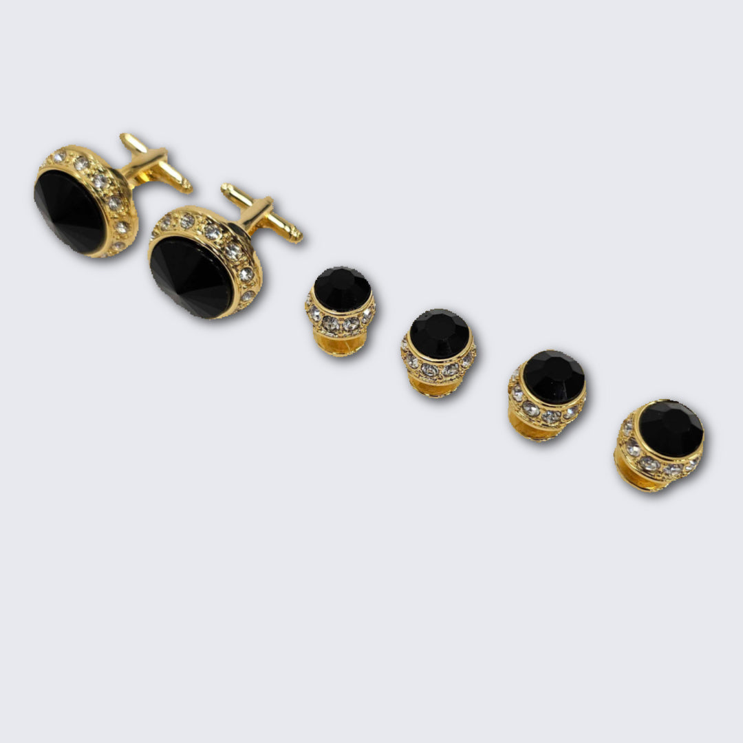 Jet Black Faceted Crystal Gold Formal Set