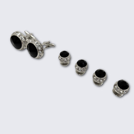 Jet Black Faceted Crystal Silver Formal Set
