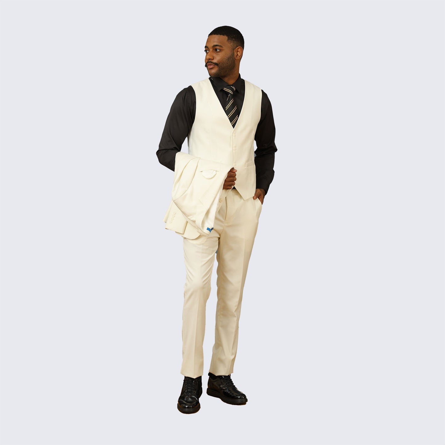 Ivory Skinny Fit 3-Piece Suit with Notch Lapel – Wedding & Prom