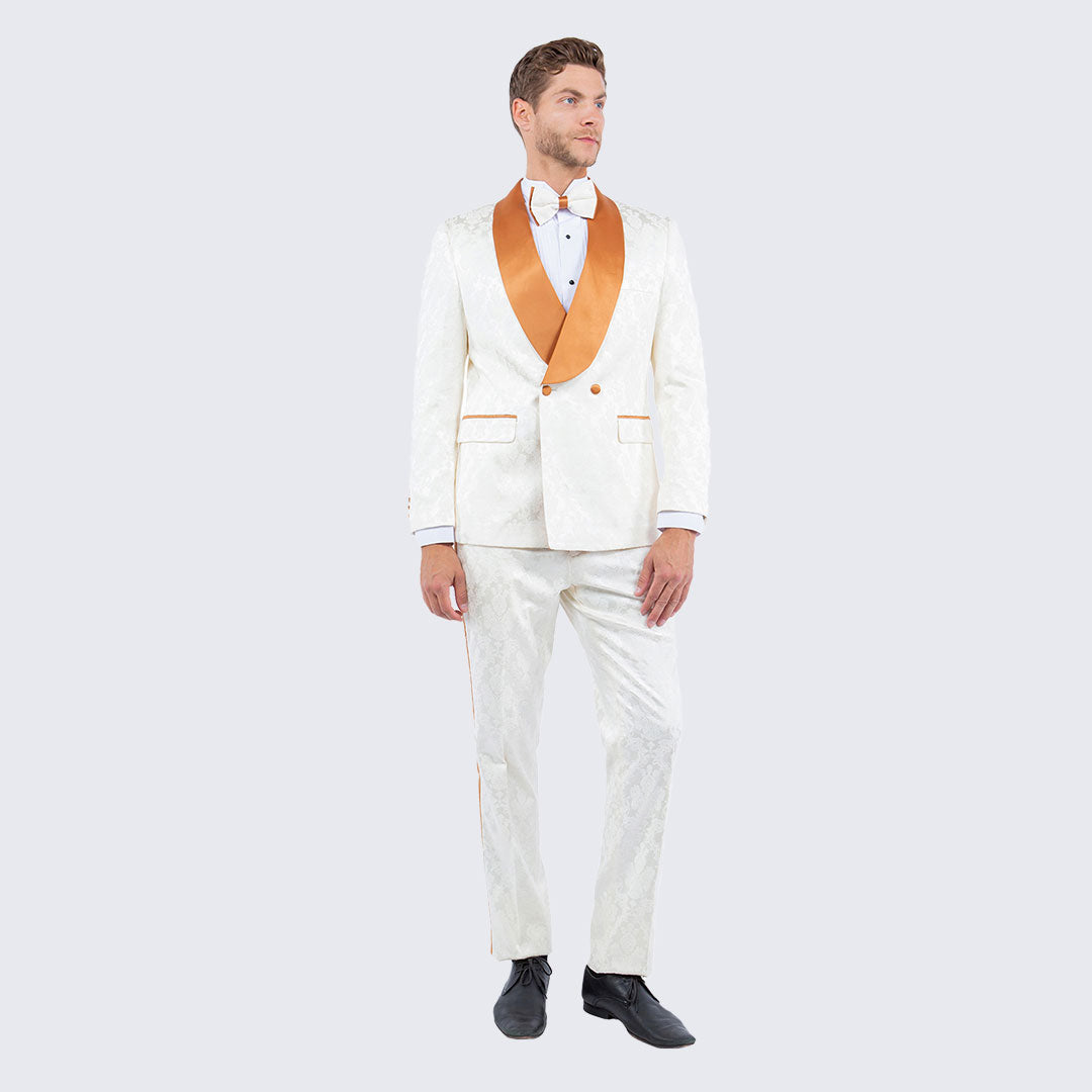 Ivory and Rust Tuxedo with Textured Paisley Design Two Piece Set - Wedding - Prom