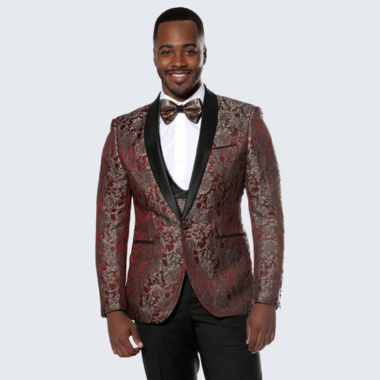 Rust Tuxedo with Gold Pattern Four Piece Set - Wedding - Prom