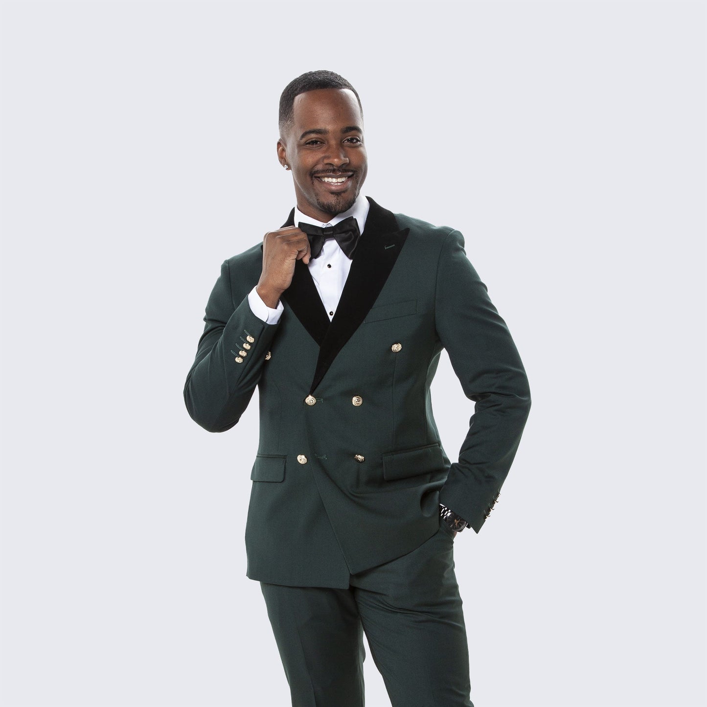 Green Double Breasted Tuxedo with Velvet Peak Lapel - Wedding - Prom
