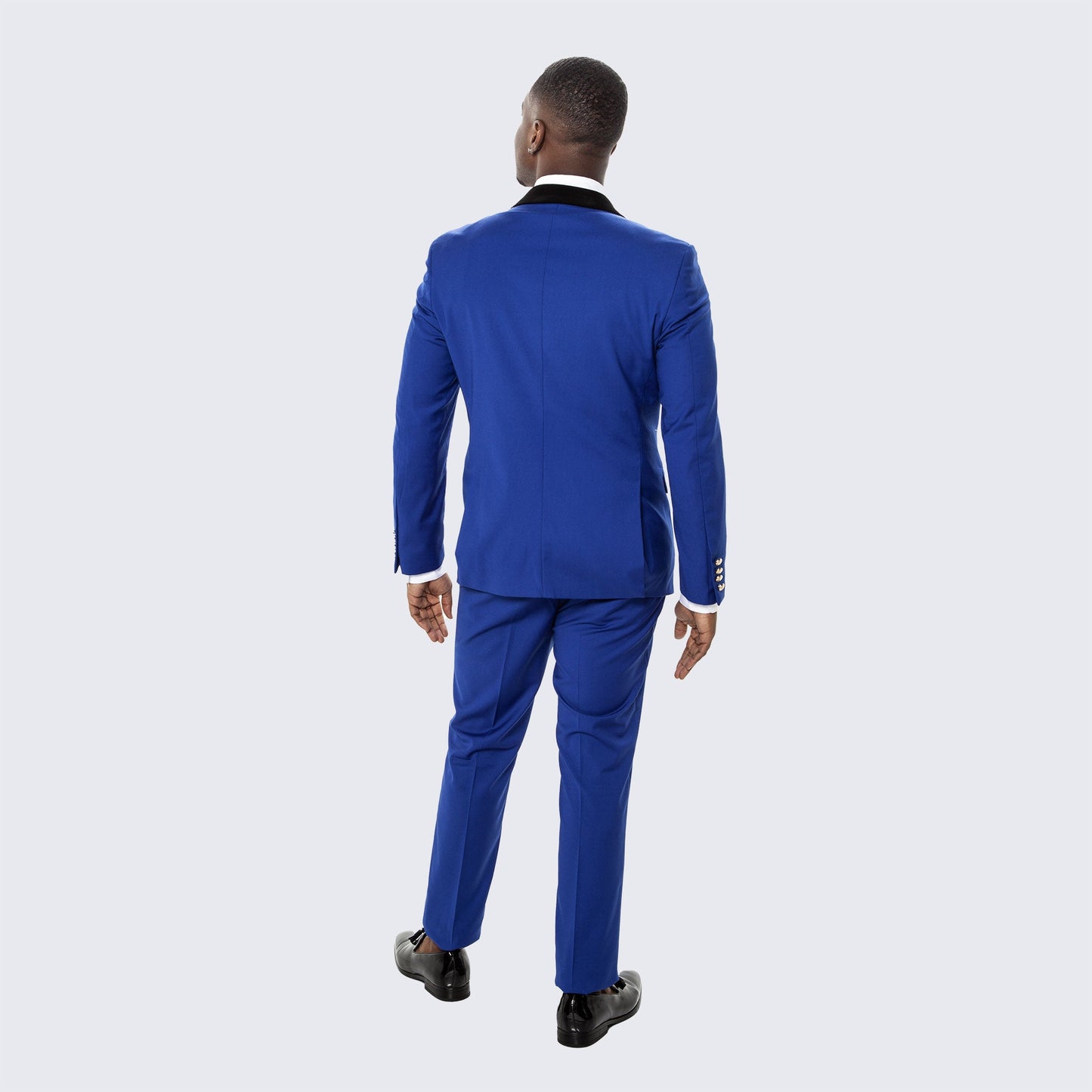 Blue Double Breasted Tuxedo with Velvet Peak Lapel - Wedding - Prom