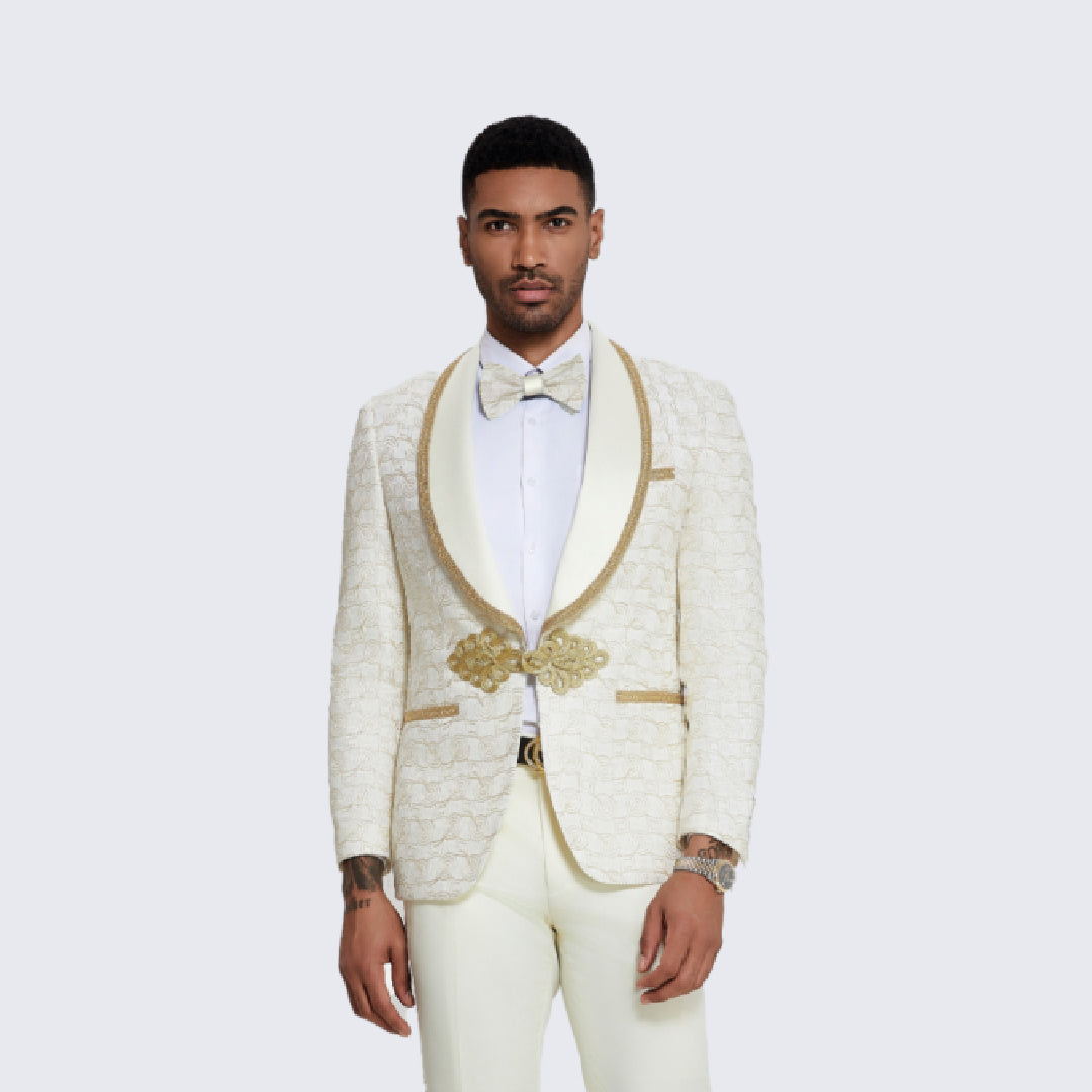 Ivory Tuxedo with Gold Textured Swirl Pattern  - Wedding - Prom