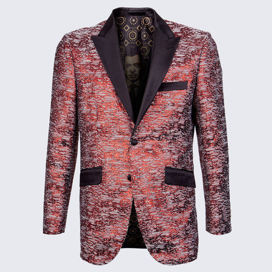 Red Textured Tuxedo Jacket Slim Fit with Satin Peak Lapel- Wedding - Prom