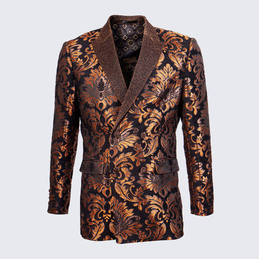 Rust Floral Tuxedo Jacket Slim Fit with Peak Lapel   - Wedding - Prom