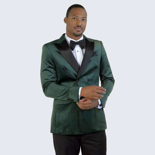 Green Velvet Tuxedo Jacket Double Breasted- Wedding - Prom