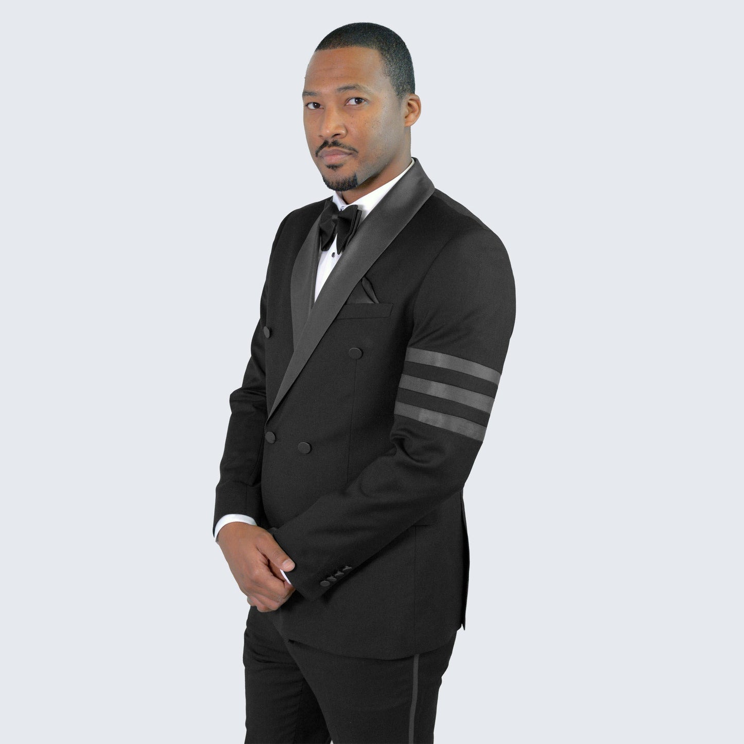 Black Double Breasted Tuxedo With Bar Jacket- Wedding - Prom