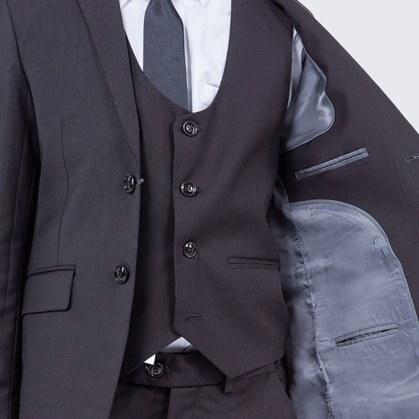 Boys Dark Grey Slim Fit 5-Piece Suit Set – Wedding & Ring Bearer