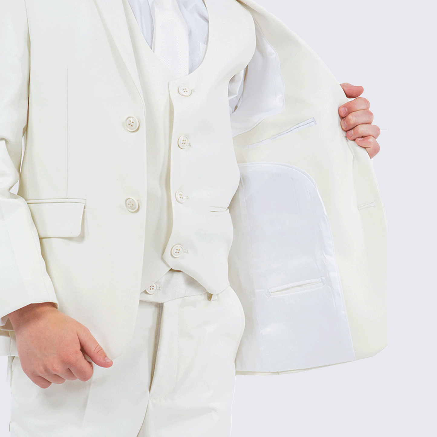 Boys Off White Slim Fit 5-Piece Suit Set – Wedding & Ring Bearer