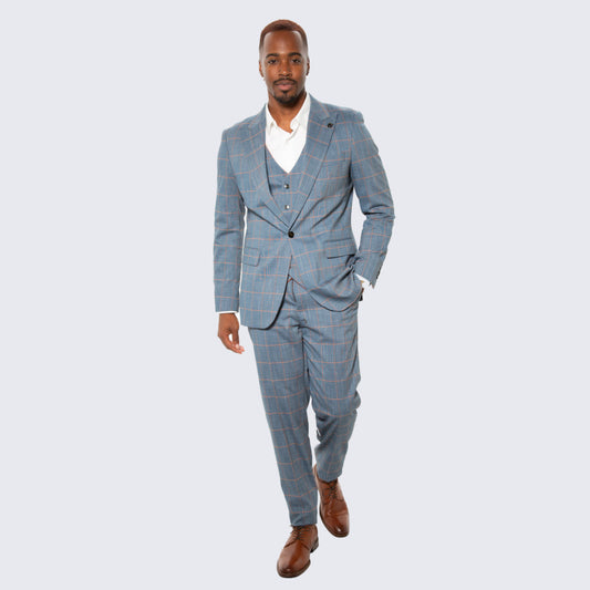 Dark Teal Windowpane Suit with Peak Lapel – Wedding & Prom