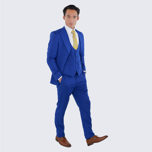 Indigo Slim Fit 3-Piece Suit with Large Peak Lapel – Wedding & Prom