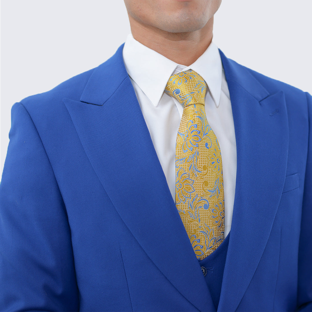 Indigo Slim Fit 3-Piece Suit with Large Peak Lapel – Wedding & Prom