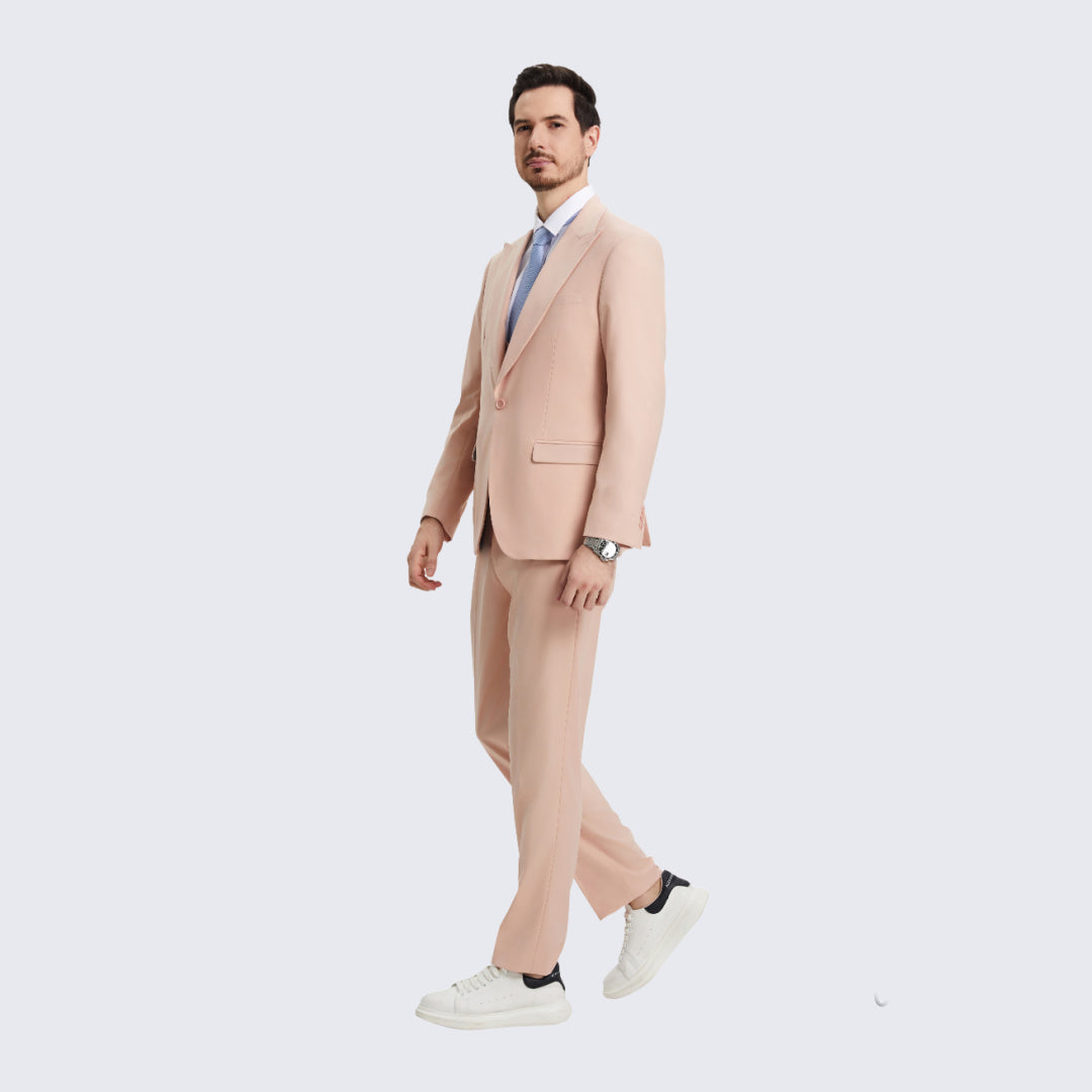 Blush Pink 3-Piece Suit with Large Peak Lapel – Wedding & Prom
