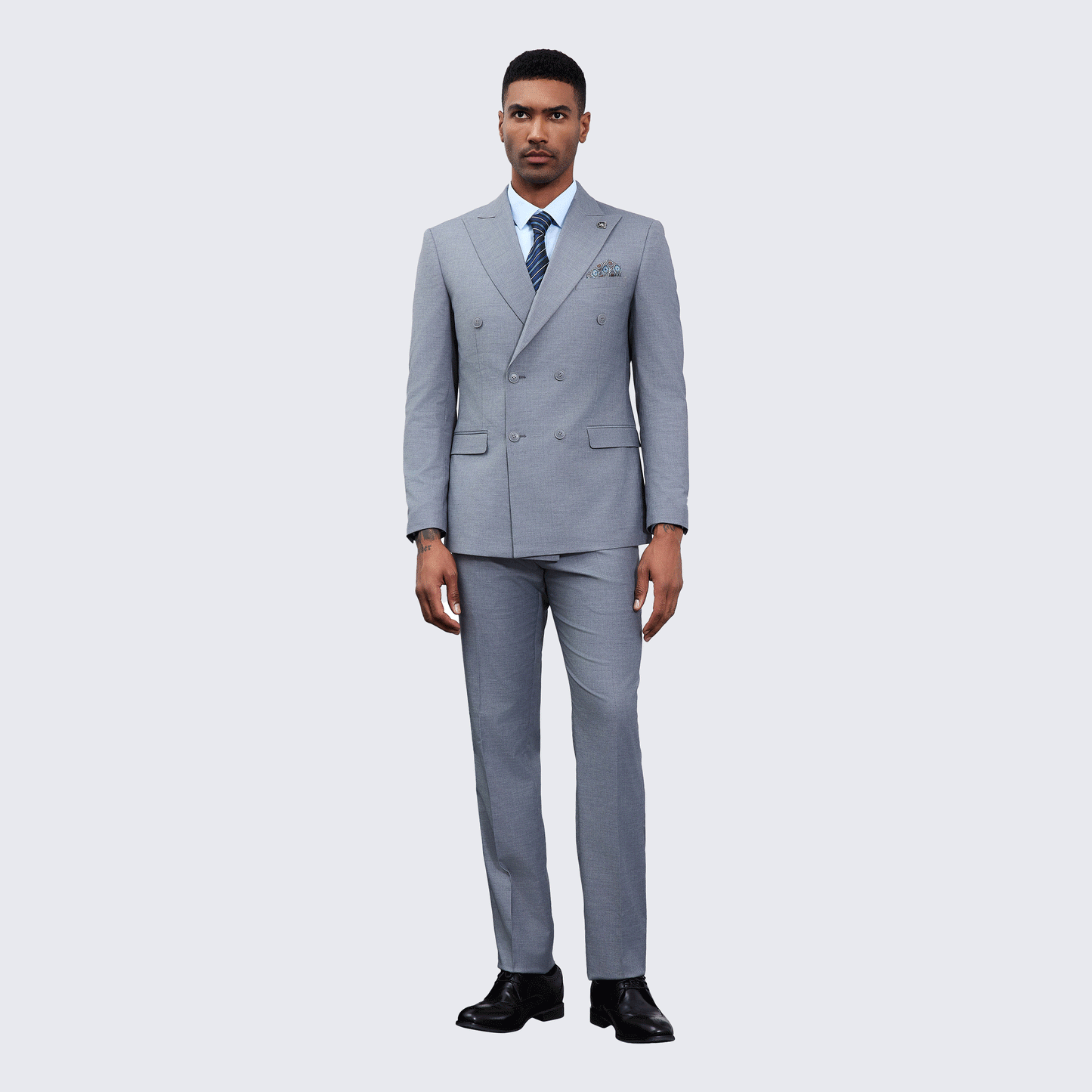 Men’s Double Breasted Grey Suit with Peak Lapel – Wedding & Prom