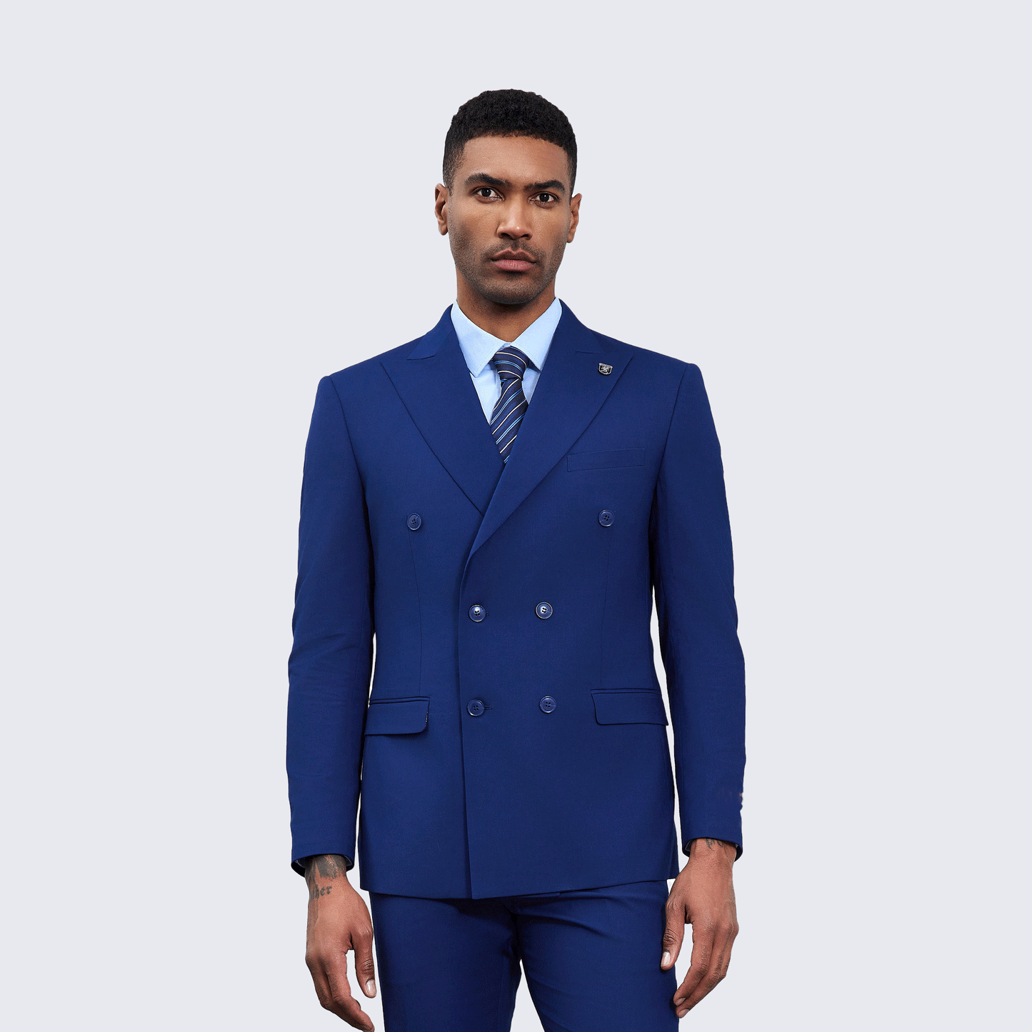 Men’s Double Breasted Blue Suit with Peak Lapel – Wedding & Prom