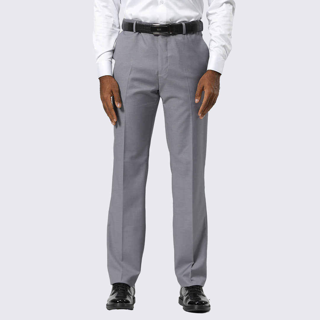 Grey Modern Fit Dress Pants – Flat Front, Unhemmed (Expandable Waistband)