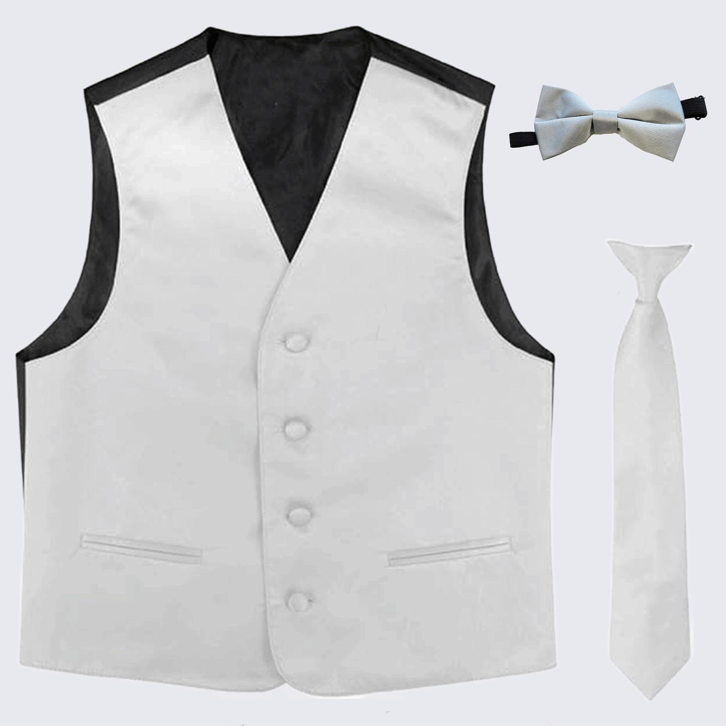Boy's Silver Tuxedo Vest Three Piece Set