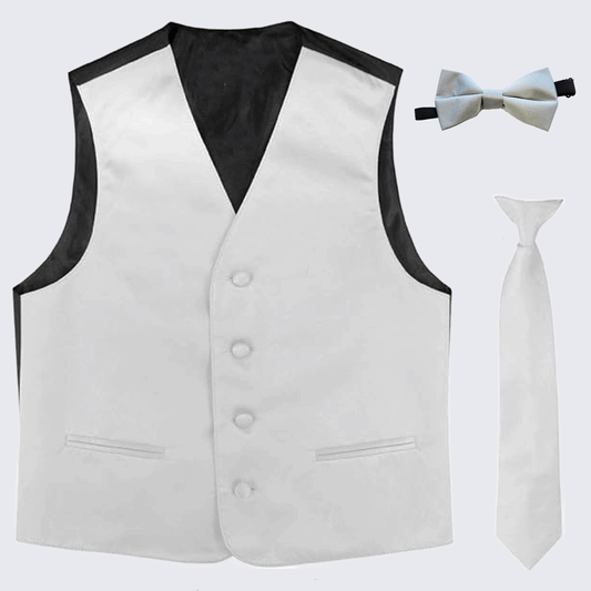 Boy's Silver Tuxedo Vest Three Piece Set
