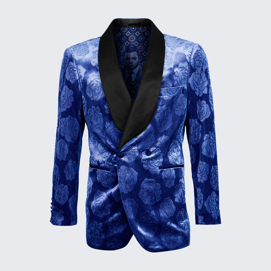 Royal Blue Rose Tuxedo Jacket Slim Fit with Shawl Lapel- Wedding - Prom