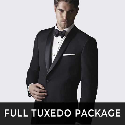 Slim Fit Tuxedo Package - Black Tuxedo Shawl Lapel Set with Shirt, Vest, and Cufflink Set- Wedding - Prom