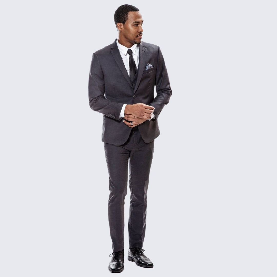 [DISCOUNTED] Charcoal Skinny Fit Suit Three Piece Set - Limited Sizes