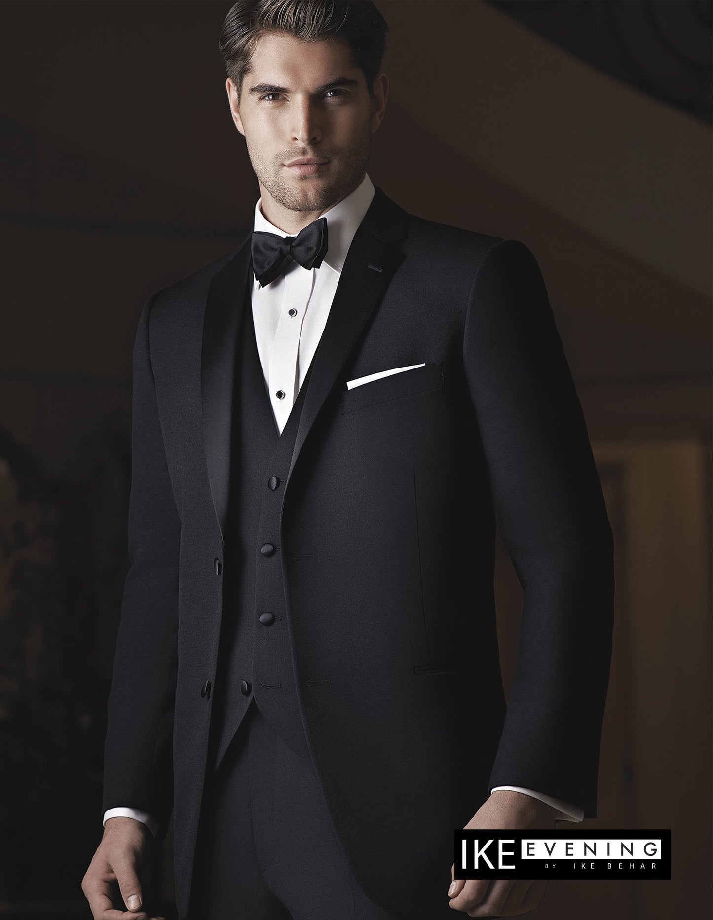[DISCOUNTED] Black Tuxedo with Notch Lapel Super 120s Wool by Ike Behar - Limited Sizes