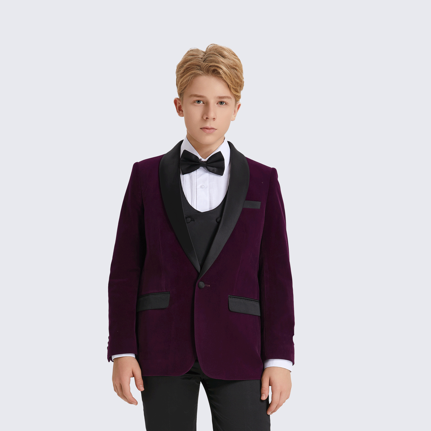 Boy's  Purple Tuxedo Velvet 5-Piece Set for Kids Teen Children - Wedding