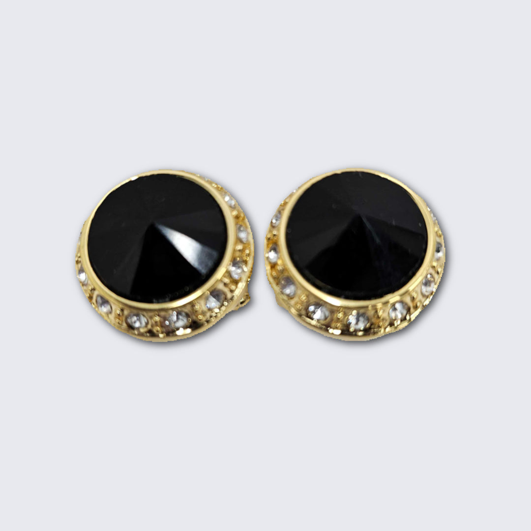 Jet Black Faceted Crystal Gold Formal Set