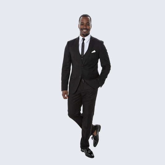 Black Skinny Fit 3-Piece Suit with Notch Lapel – Wedding & Prom