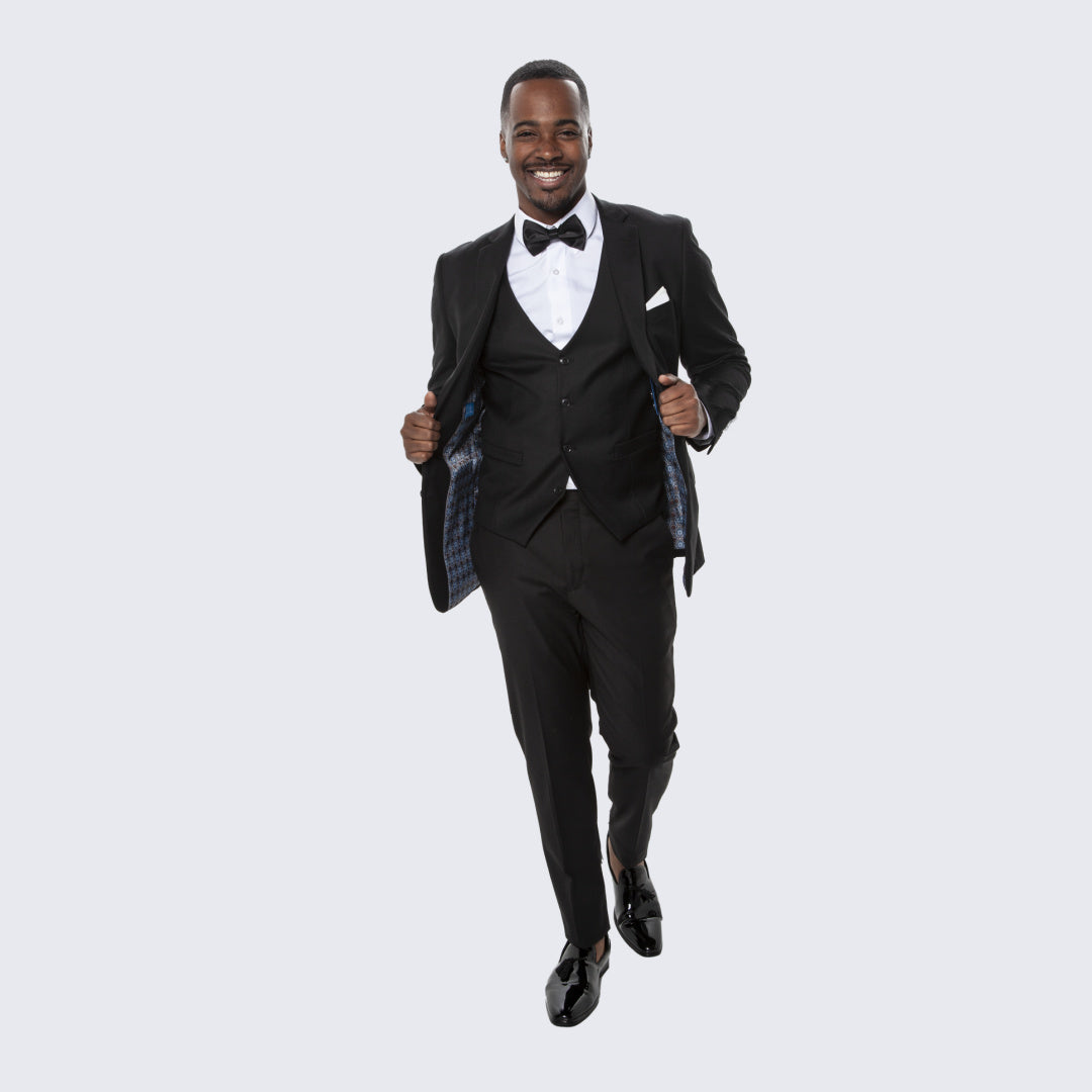 Black Skinny Fit 3-Piece Suit with Notch Lapel – Wedding & Prom
