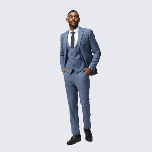 Medium Blue Skinny Fit Suit Three Piece Set - Wedding - Prom