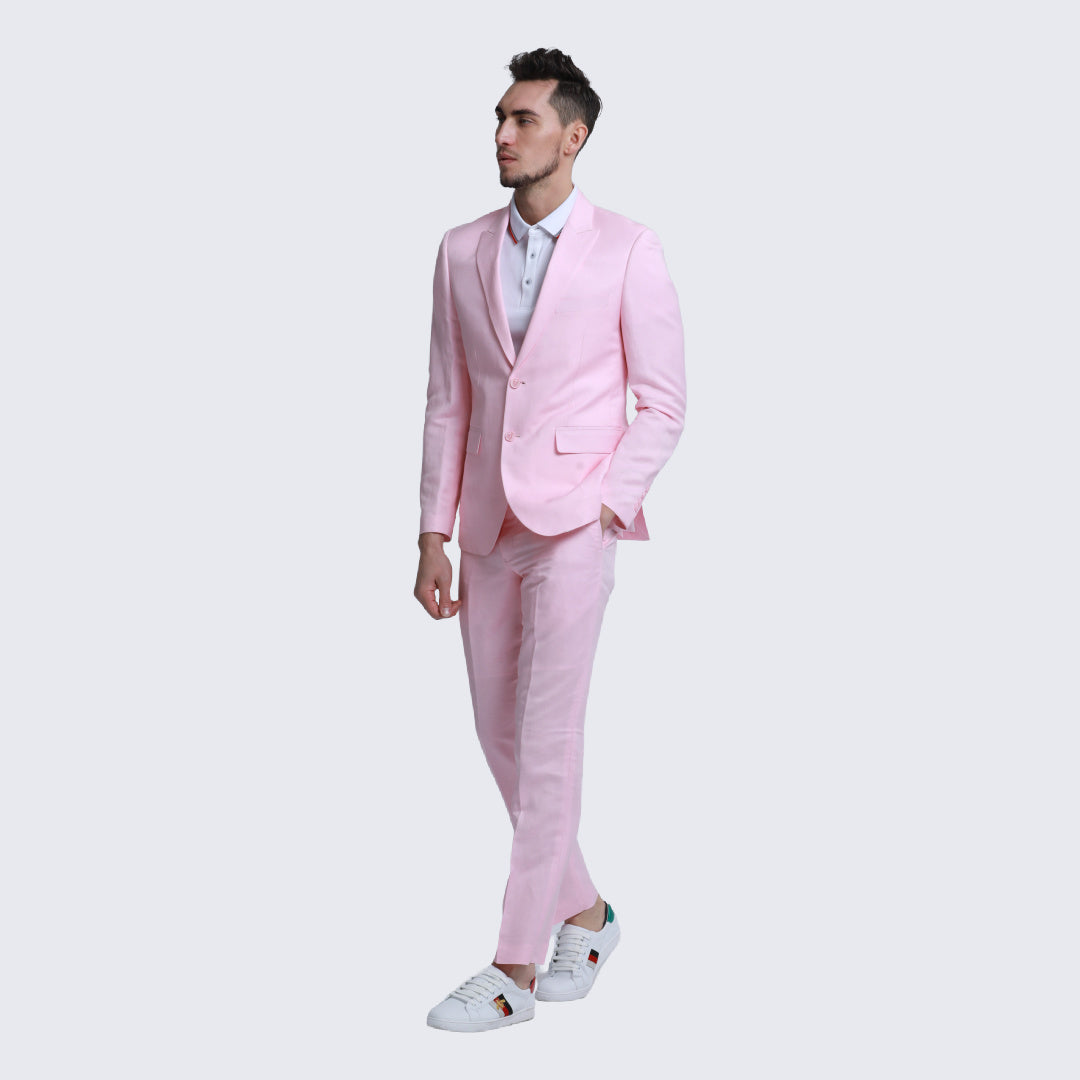 [DISCOUNTED] Pink Linen Suit Slim Fit Two Piece Set - Limited Sizes