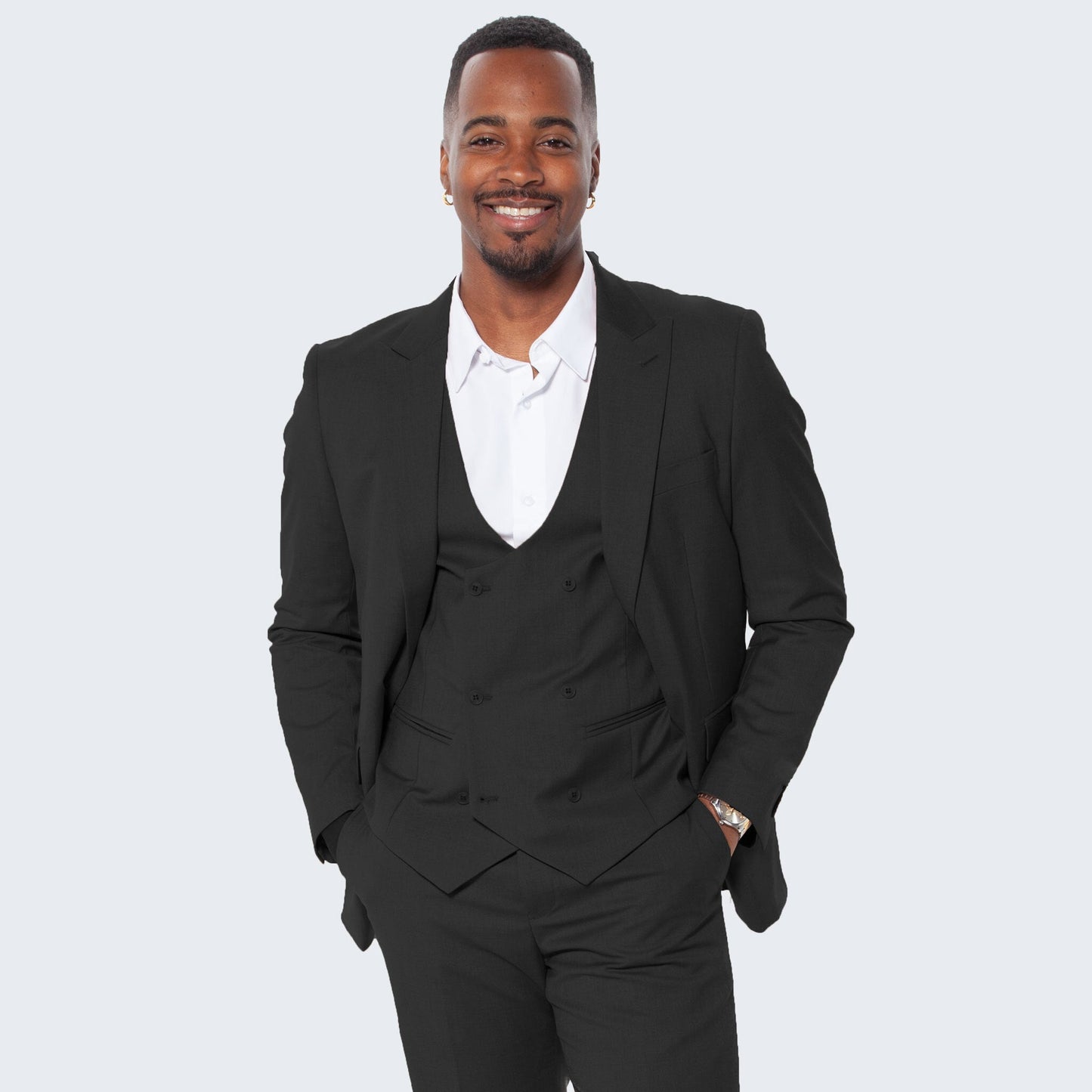 [DISCOUNTED] Black Slim Fit Suit With Double Breasted Vest - Limited Sizes