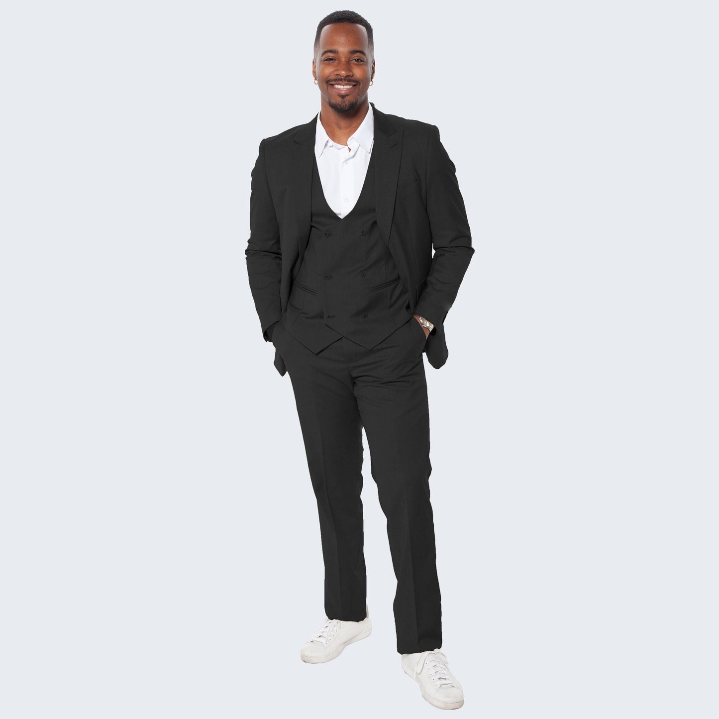 [DISCOUNTED] Black Slim Fit Suit With Double Breasted Vest - Limited Sizes