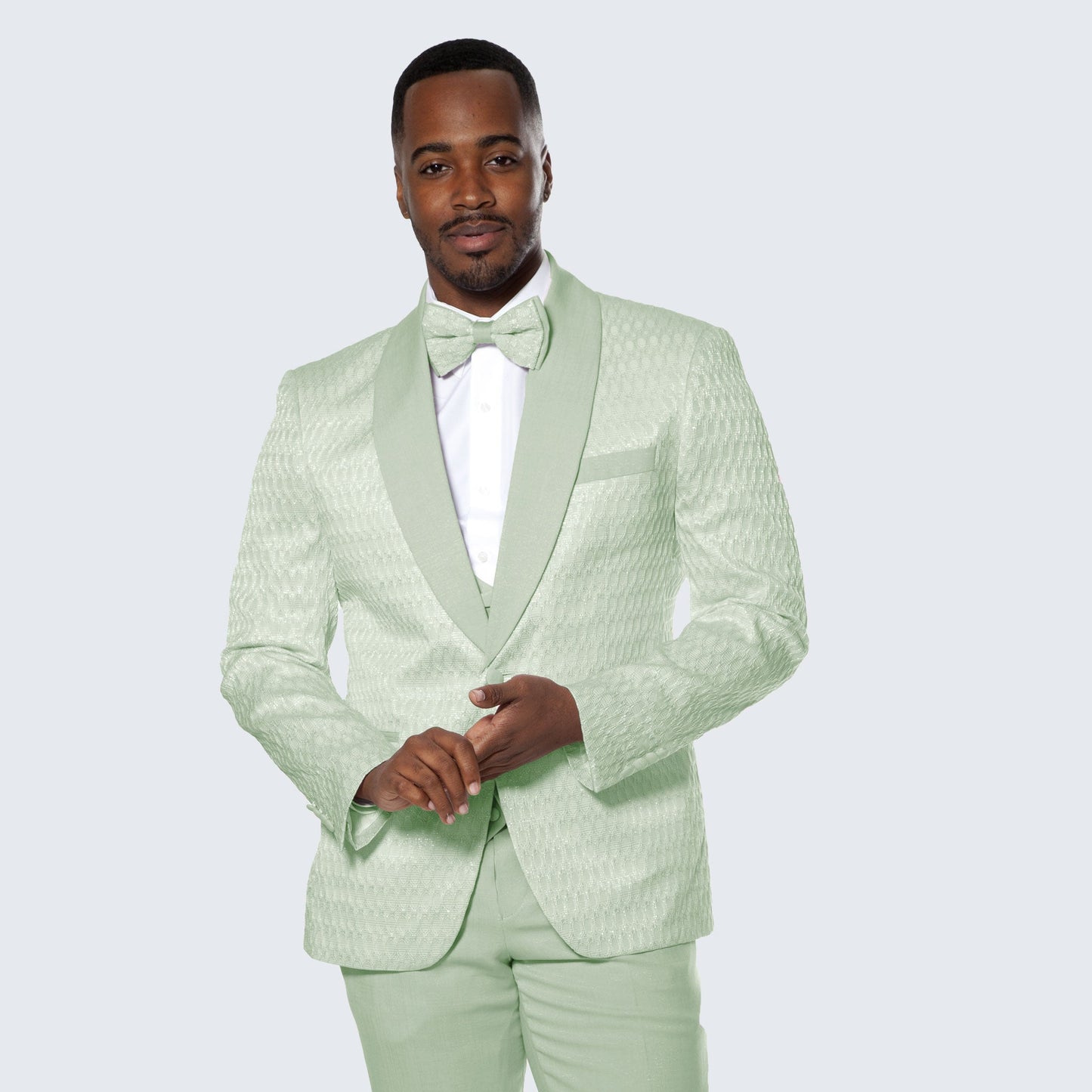 Mint Green Tuxedo with Textured Pattern Four Piece Set - Wedding - Prom