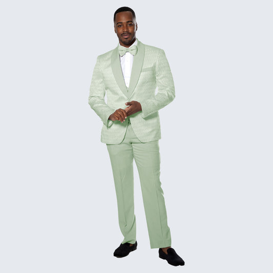 Mint Green Tuxedo with Textured Pattern Four Piece Set - Wedding - Prom