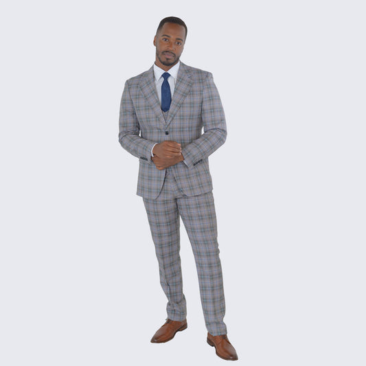 [DISCOUNTED] Coffee Mocha Plaid Suit with Notch Lapel - Limited Sizes