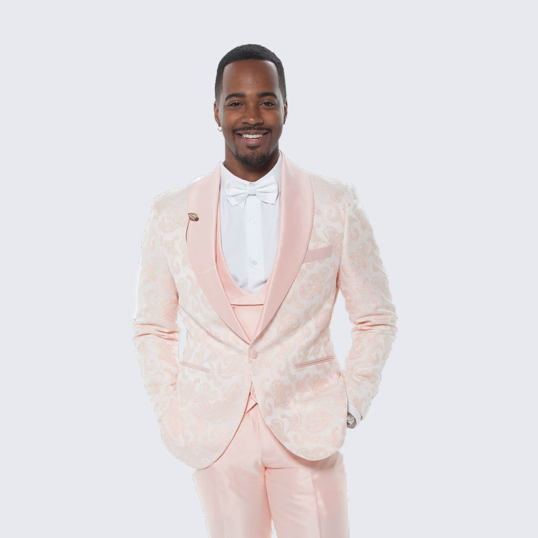 [DISCOUNTED] Pink Tuxedo with Paisley Design Four Piece Set - Limited Sizes