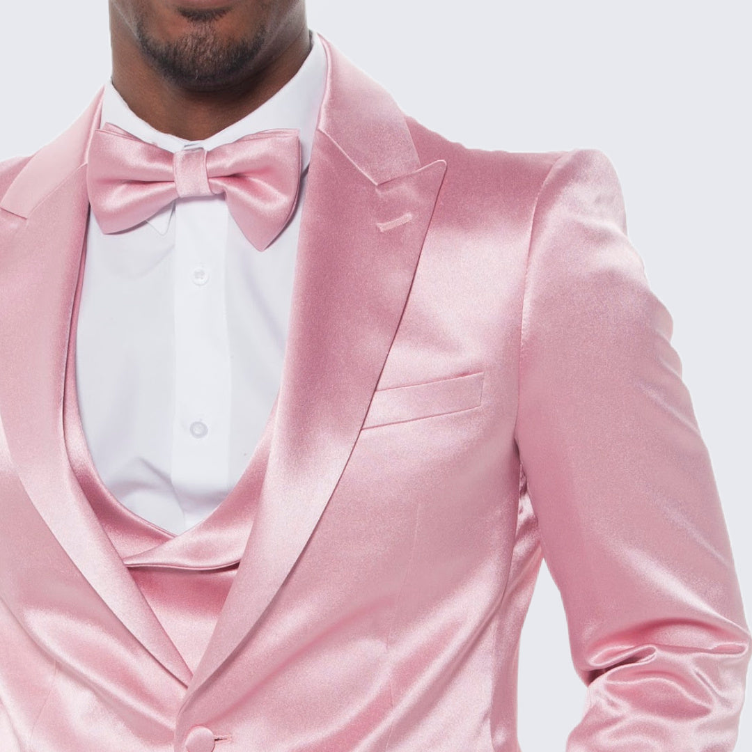 [DISCOUNTED] Pink Satin Tuxedo Four Piece Set - Limited Sizes