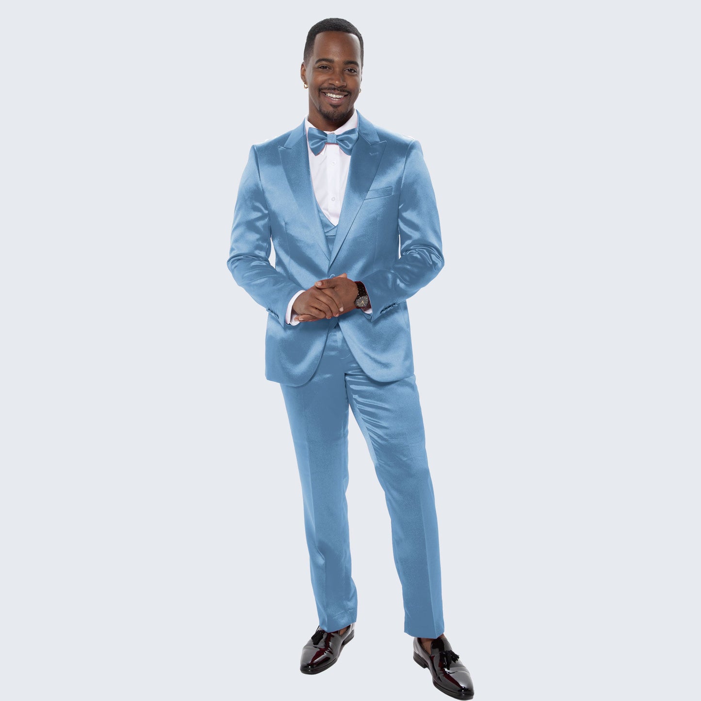 Light Blue Satin Tuxedo Four Piece Set - Wedding - Prom