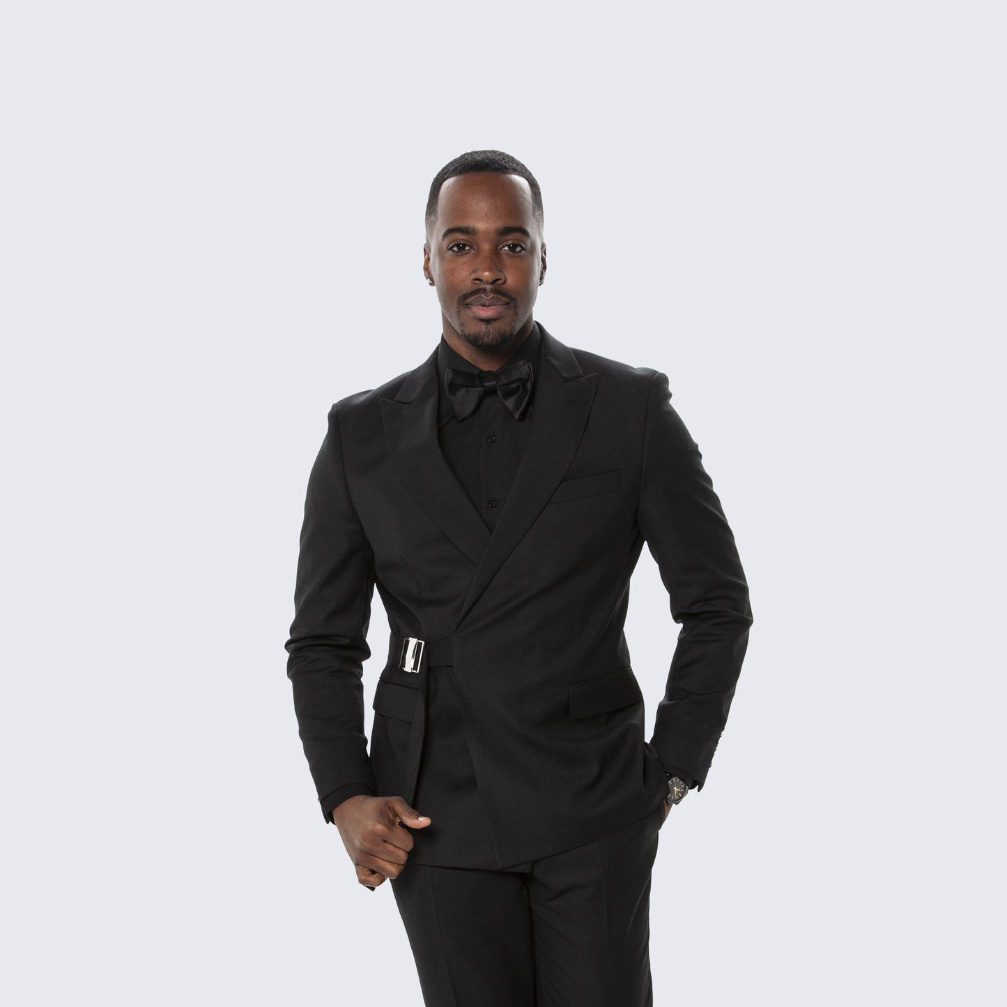 Men's Black Suit with Waist Tie Two Piece Set- Wedding - Prom