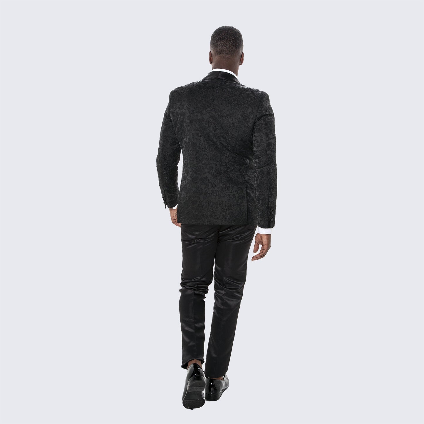 [DISCOUNTED] Men's Black Tuxedo with Floral Design Four Piece Set- Limited Sizes