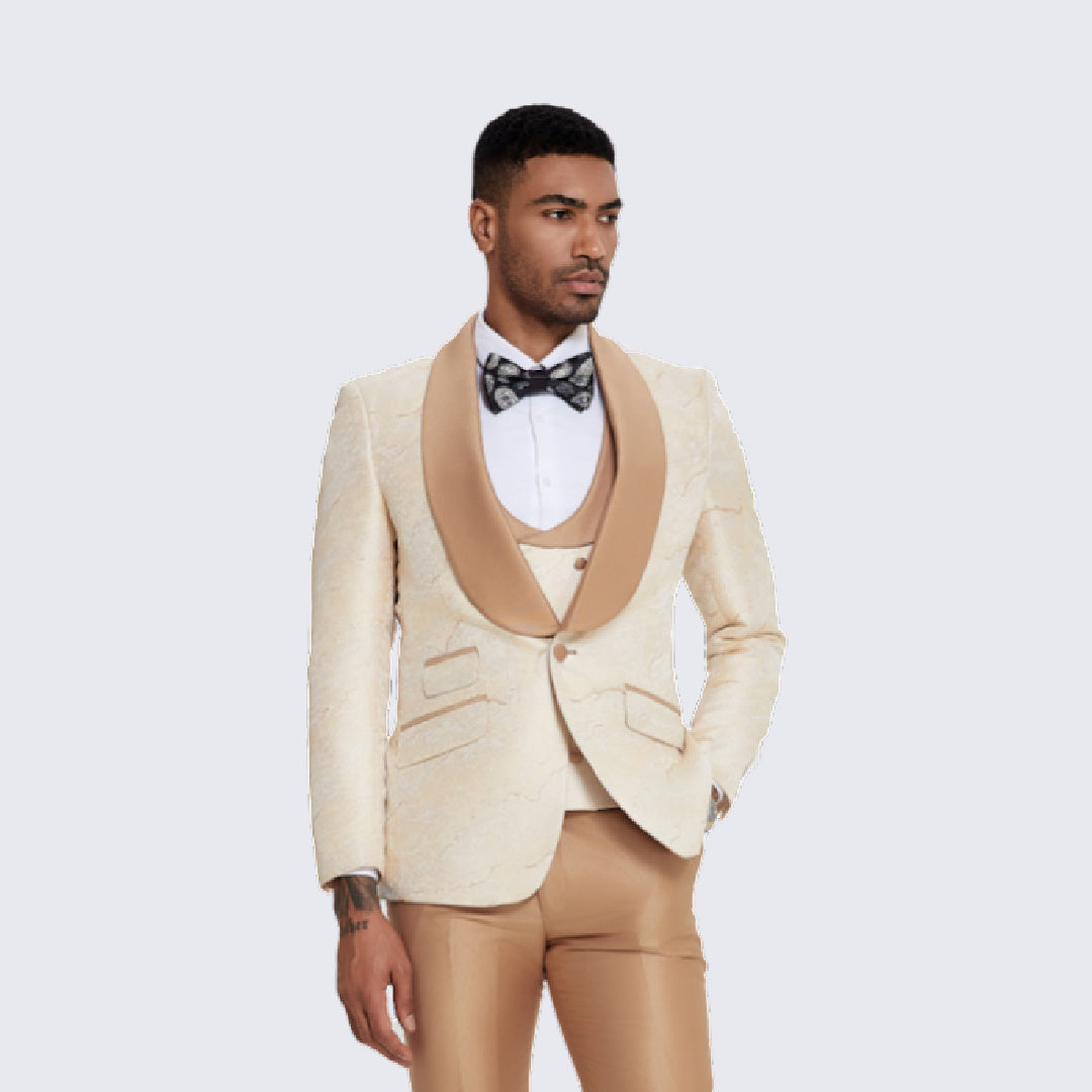 Men's Ivory Tuxedo with Two-Tone Design- Wedding - Prom